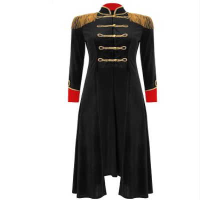 Rswnyirn Women's Ringmaster Costume Long Tailcoat Jacket Vintage Coat with Gold Epaulettes Black 3X-Large