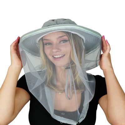 AGGAFA Mosquito Head Net Hat, Providing a Physical Barrier to Help Keep Mosquitoes and Bugs Away from Your Face When Gardening, Farming, Fishing, and Camping (Light Grey Hat)