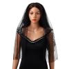 Acenail Black Veil Pearls Wedding Brides Veils Short Funeral Veils with Comb Fingertip Mourning Halloween Veil for Women (1T Pearl) view 3
