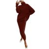 Vifucz Sweater Sets Women 2 Piece Outfits Women Casual Solid Knitting Slimming Hip Wrap Long Sleeve Turtleneck Sweaters Skirt 2 Pieces Outfit Sets Wine M view 1
