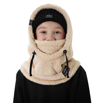OWNGIGI Balaclava Ski Mask for Kids, Winter Windproof Face Mask for Cold Weather, Fleece Hooded Scarf Head Cover Neck Warmer Beige