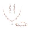 EleQueen Women's Simulated Pearl Wedding Jewelry Set, Rose Gold Plated Silver Cubic Zirconia Marquise Floral Bridal Necklace Earrings Bracelet Sets view 1