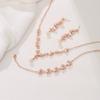 EleQueen Women's Simulated Pearl Wedding Jewelry Set, Rose Gold Plated Silver Cubic Zirconia Marquise Floral Bridal Necklace Earrings Bracelet Sets view 4