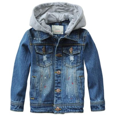 Banibear Kids Boys Hooded Denim Jacket Coat Children Distressed Jeans Jacket Outerwear, Blue, 4T(Tag110)