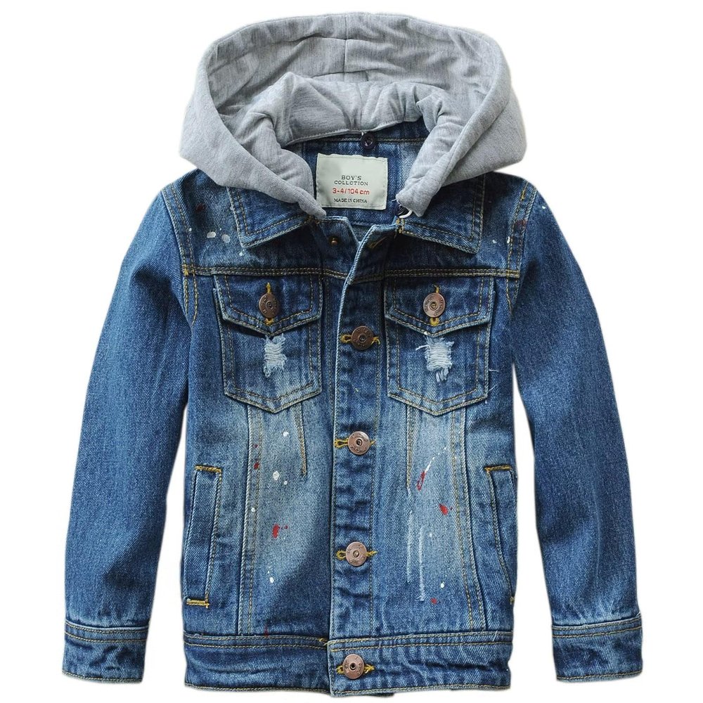Banibear Kids Boys Hooded Denim Jacket Coat Children Distressed Jeans Jacket Outerwear, Blue, 4T(Tag110)
