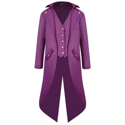 OBEEII Steampunk Costume Men Vintage Tailcoat Jacket Long Sleeve Floral Gothic Victorian Uniform Tuxedo Coat Halloween Cosplay Costume Purple S