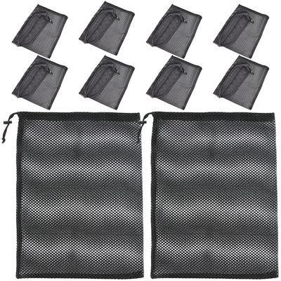Cabilock Medium Mesh Pool Bag Drawstring Sports Tote Bag Polyester 10 Pack Black