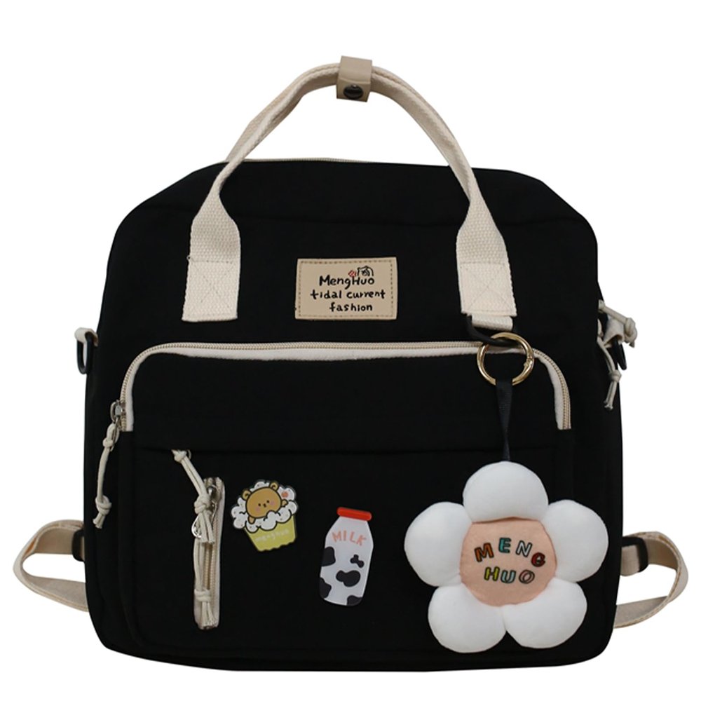 Extolove Cute Messenger Bag Y2K Kawaii Crossbody Bag Japanese Backpack Aesthetic Ita Bags with Kawaii Accessories (Black)