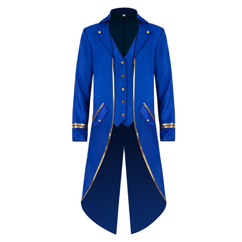 OBEEII Steampunk Costume Men Vintage Tailcoat Jacket Long Sleeve Gothic Victorian Uniform Tuxedo Coat Halloween Cosplay Costume Blue Gold XL