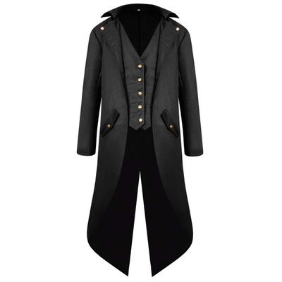OBEEII Steampunk Costume Men Vintage Tailcoat Jacket Long Sleeve Floral Gothic Victorian Uniform Tuxedo Coat Halloween Cosplay Costume Black XL