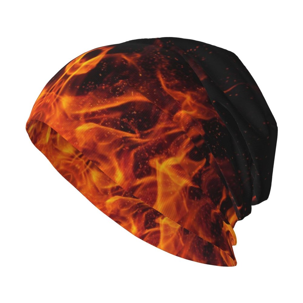 Beanie Hat Knitted Cap for Men Women, Fire Flame Burning Yellow Black Thin Skin Friendly Knit Slouchy Cancer Hat Ski Cap Winter Warm Hip Hop Soft Skull Cap