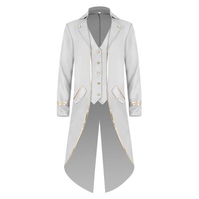 OBEEII Steampunk Costume Men Vintage Tailcoat Jacket Long Sleeve Gothic Victorian Uniform Tuxedo Coat Halloween Cosplay Costume White Gold S
