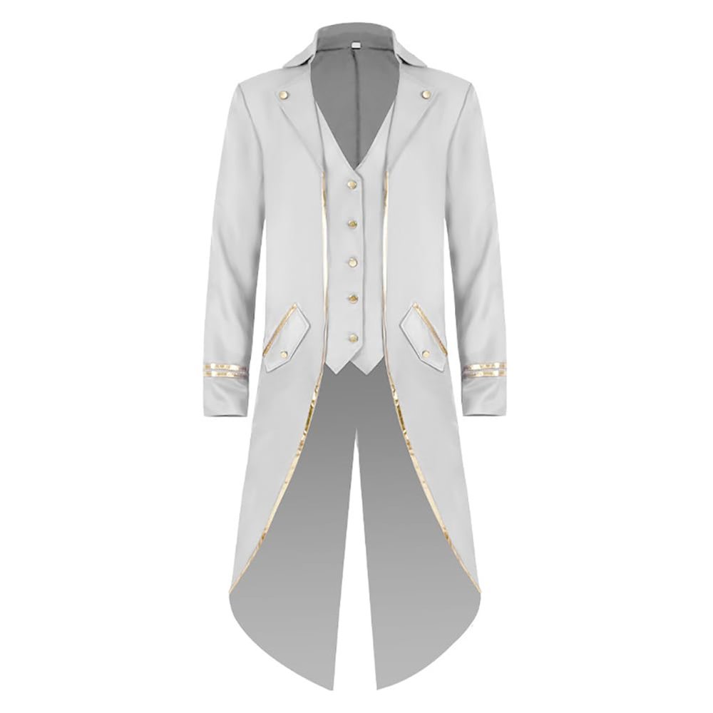 OBEEII Steampunk Costume Men Vintage Tailcoat Jacket Long Sleeve Gothic Victorian Uniform Tuxedo Coat Halloween Cosplay Costume White Gold S