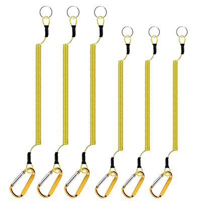 SEIWEI 6Pcs Fishing Lanyards Retractable Steel Wires Coiled Lanyard Buckle Anti Lost Rope for Fishing Pole Pliers Boating 1.2m & 1.5m Yellow