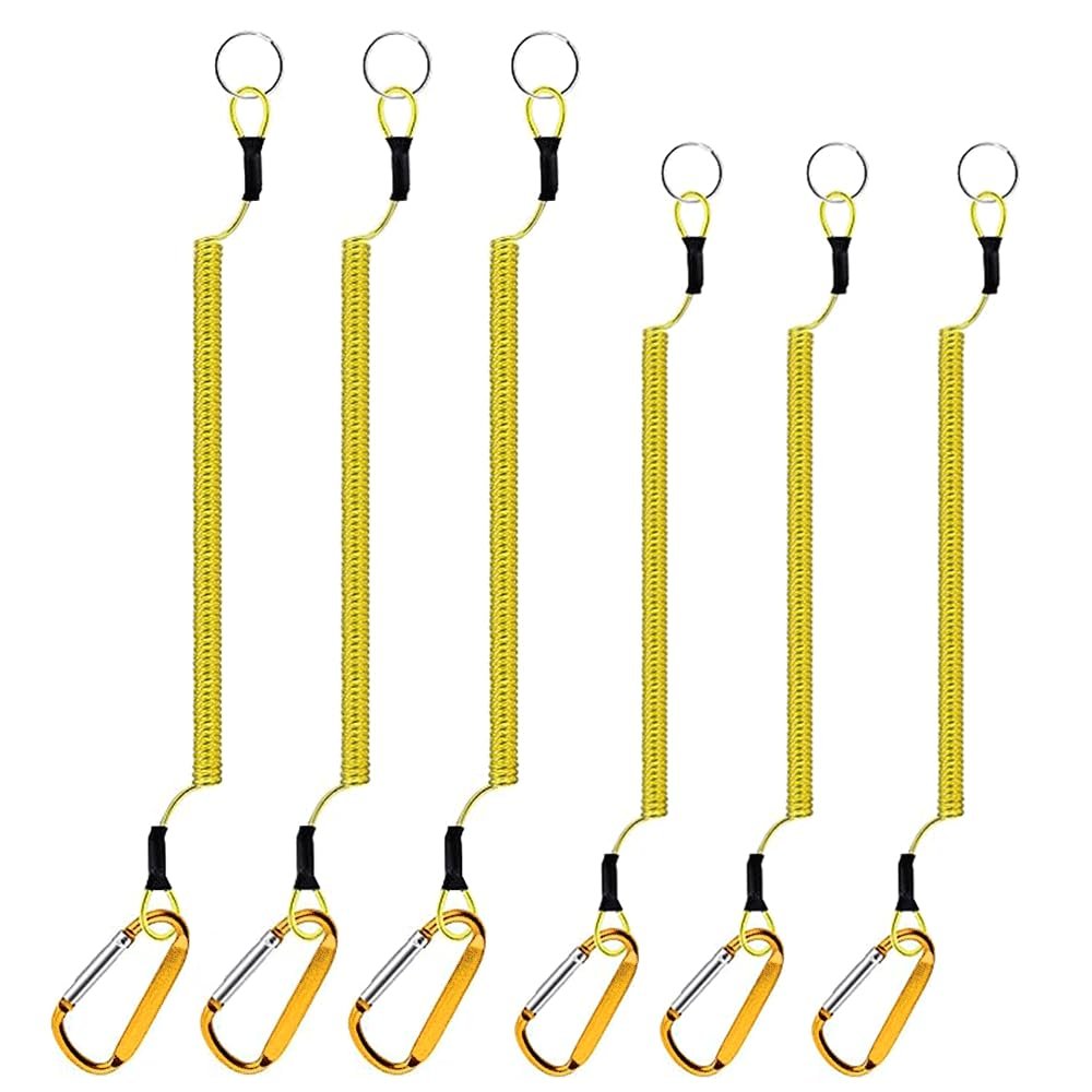 SEIWEI 6Pcs Fishing Lanyards Retractable Steel Wires Coiled Lanyard Buckle Anti Lost Rope for Fishing Pole Pliers Boating 1.2m & 1.5m Yellow