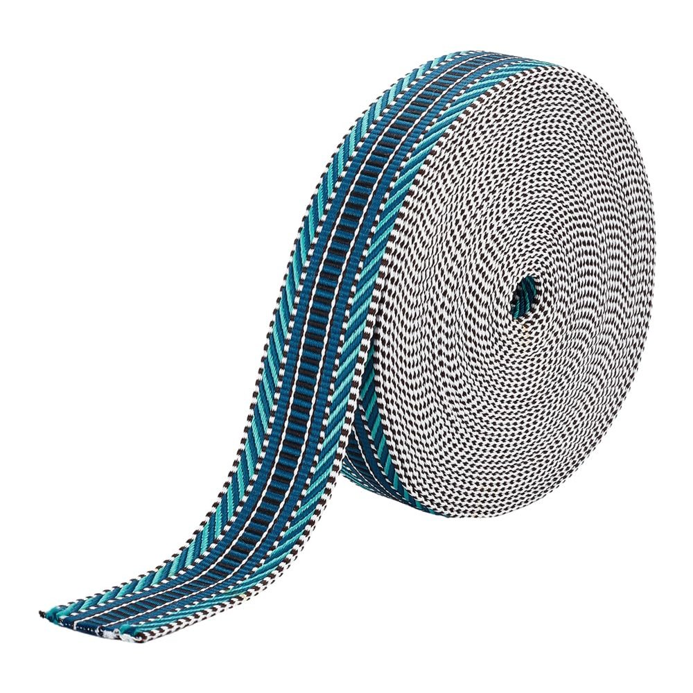 OLYCRAFT 10 Yards Turquoise Jacquard Polyester Webbing 1-1/2 Inch Webbing Polyester Canvas Stripe Pattern Nylon Webbing Flat Webbing Strap for Backpacks Handbag Garment Belt Accessories