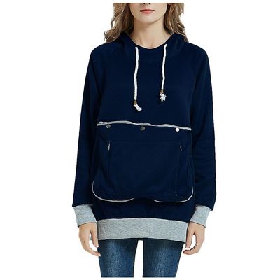 Womens Pet Pouch Hoodies Fleece Lightweight Long Sleeve Big Kangaroo Cat Dog Holder Carrier Sweatshirts Pullover Dark Blue