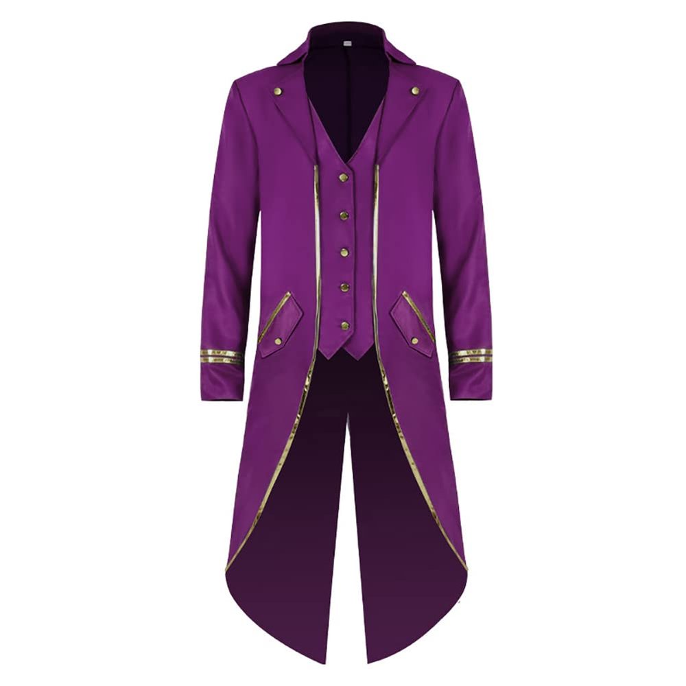 OBEEII Steampunk Costume Men Vintage Tailcoat Jacket Long Sleeve Gothic Victorian Uniform Tuxedo Coat Halloween Cosplay Costume Purple Gold M