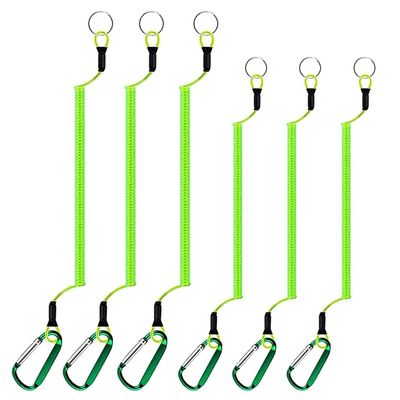 SEIWEI 6Pcs Fishing Lanyards Retractable Steel Wires Coiled Lanyard Buckle Anti Lost Rope for Fishing Pole Pliers Boating 1.2m & 1.5m Green