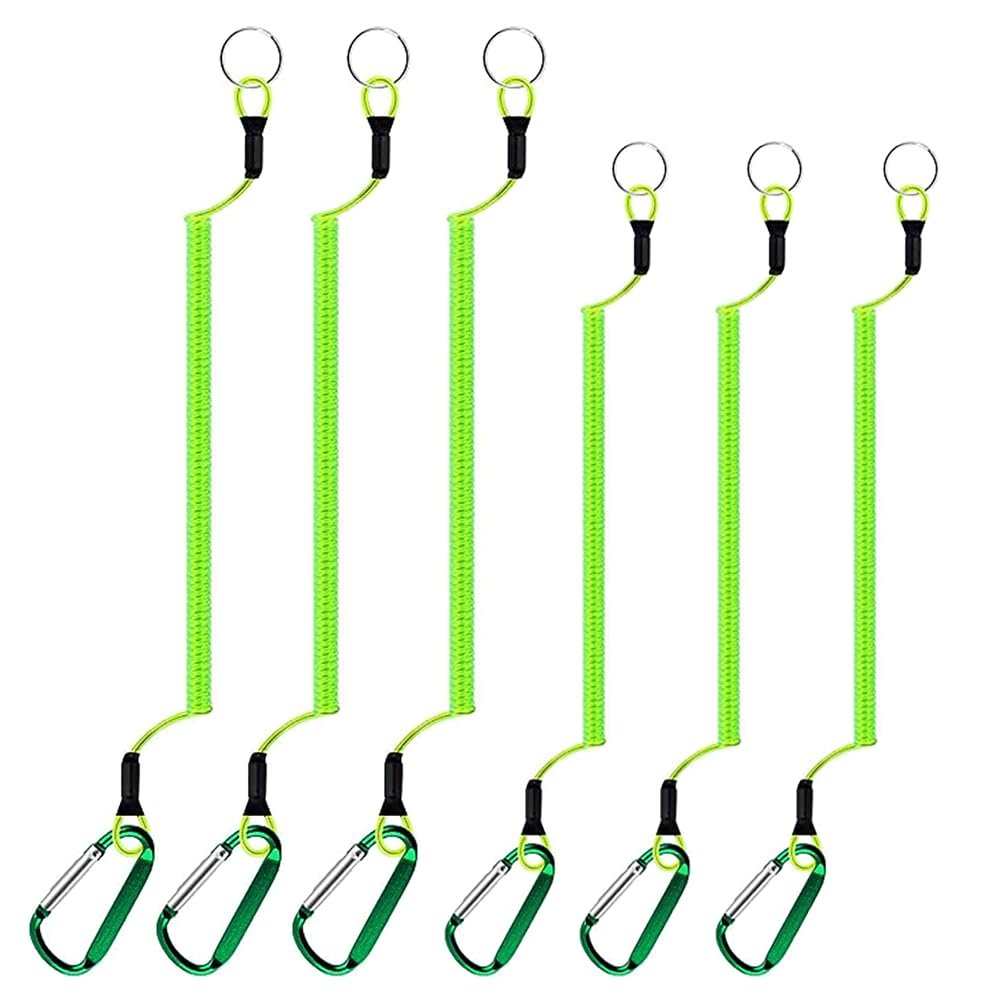 SEIWEI 6Pcs Fishing Lanyards Retractable Steel Wires Coiled Lanyard Buckle Anti Lost Rope for Fishing Pole Pliers Boating 1.2m & 1.5m Green