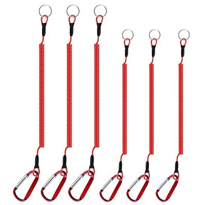 SEIWEI 6Pcs Fishing Lanyards Retractable Steel Wires Coiled Lanyard Buckle Anti Lost Rope for Fishing Pole Pliers Boating 1.2m & 1.5m Red