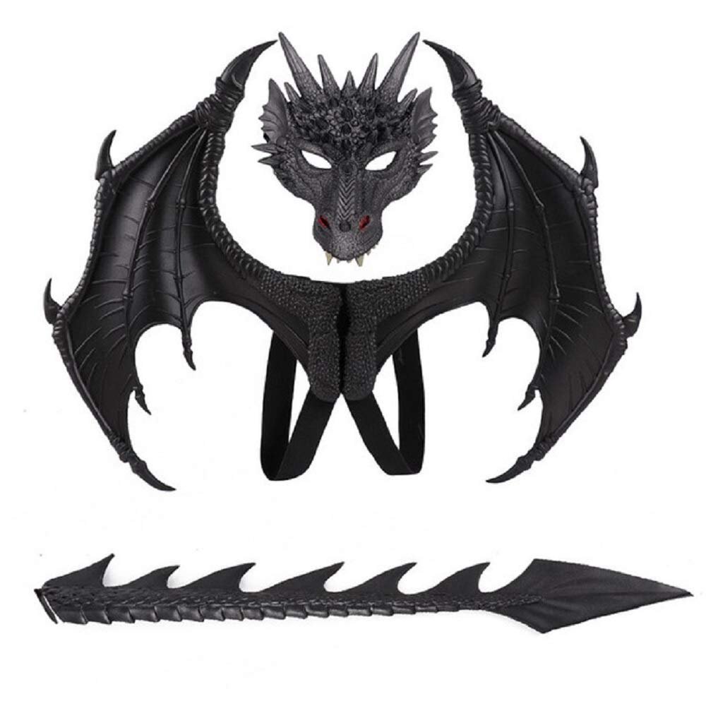 Himine Dragon Wings Props Cosplay Wing With Tail (Black+Mask)