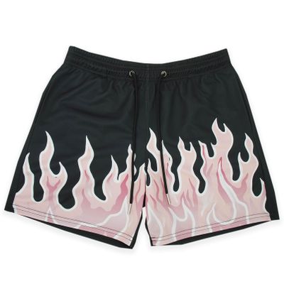 BOOMLEMON Men's Basketball Shorts Casual Workout Athletic Shorts Mesh Flame Graphic Print Running Short Pants(Pink Flame Black L)