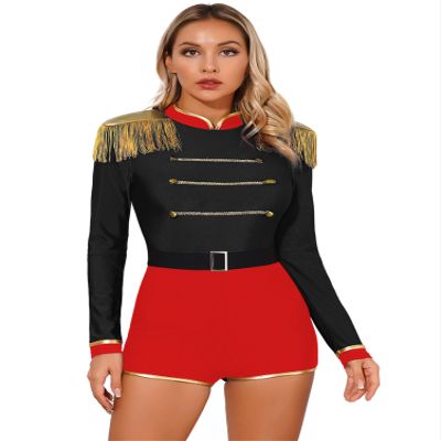Aislor Women's Circus Ringmaster Cosplay Costume Long Sleeve Tassel Tuxedo Jacket Leotard Jumpsuit Bodysuit F0047#Black Medium
