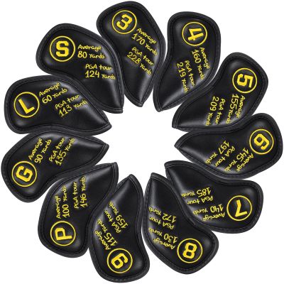 Golf Iron Covers Set 11pcs Black PU Leather, Durable Golf Iron Head Covers for Ping Titleist Callaway Taylormade Cobra Clevleand(3-9 P G S L)