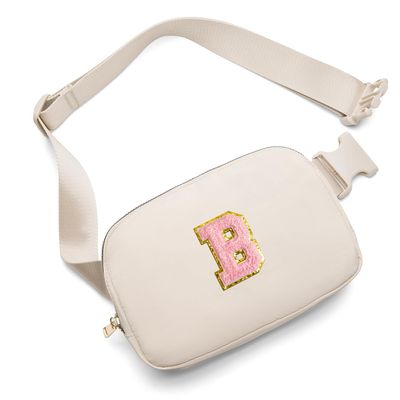 Gitus Belt Bag Fanny Pack Crossbody Bags with Initial Letter Patch Cute Stuff Birthday Gifts for Teenager Girls Trendy Preppy Stuff for Teen Girls(Beige-B)