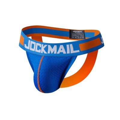 Mens Jockstrap Underwear Wide Belt Athletic Supporter Mens Thongs Sport Underwear Jock Strap (Large, 201blue)