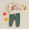 Adobabirl Thanksgiving Baby Boy Girl Outfit Little Turkey Crewneck Sweatshirt and Pants Set Toddler Fall Winter Clothes (Gobble Gobble Outfit,3-6 Months) view 2