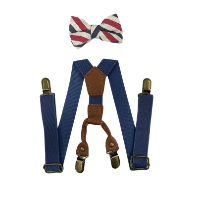 SUNTRADE Boys Girls Kids Suspenders Bow tie,4 Clips Adjustable Elastic With Strong Metal Clips (Blue)