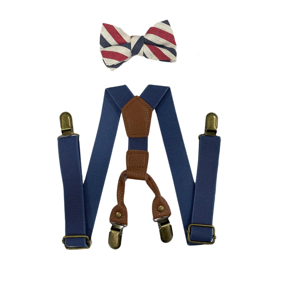 SUNTRADE Boys Girls Kids Suspenders Bow tie,4 Clips Adjustable Elastic With Strong Metal Clips (Blue)