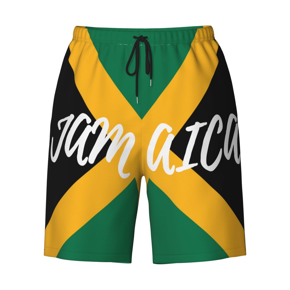 JUHIOPOI Mens Jamaica Swim Trunks Jamaican Flag Trunk Beach Shorts Cool Quick Dry Board Shorts Summer Party Shorts with Pockets Mesh Lining, Letter-S