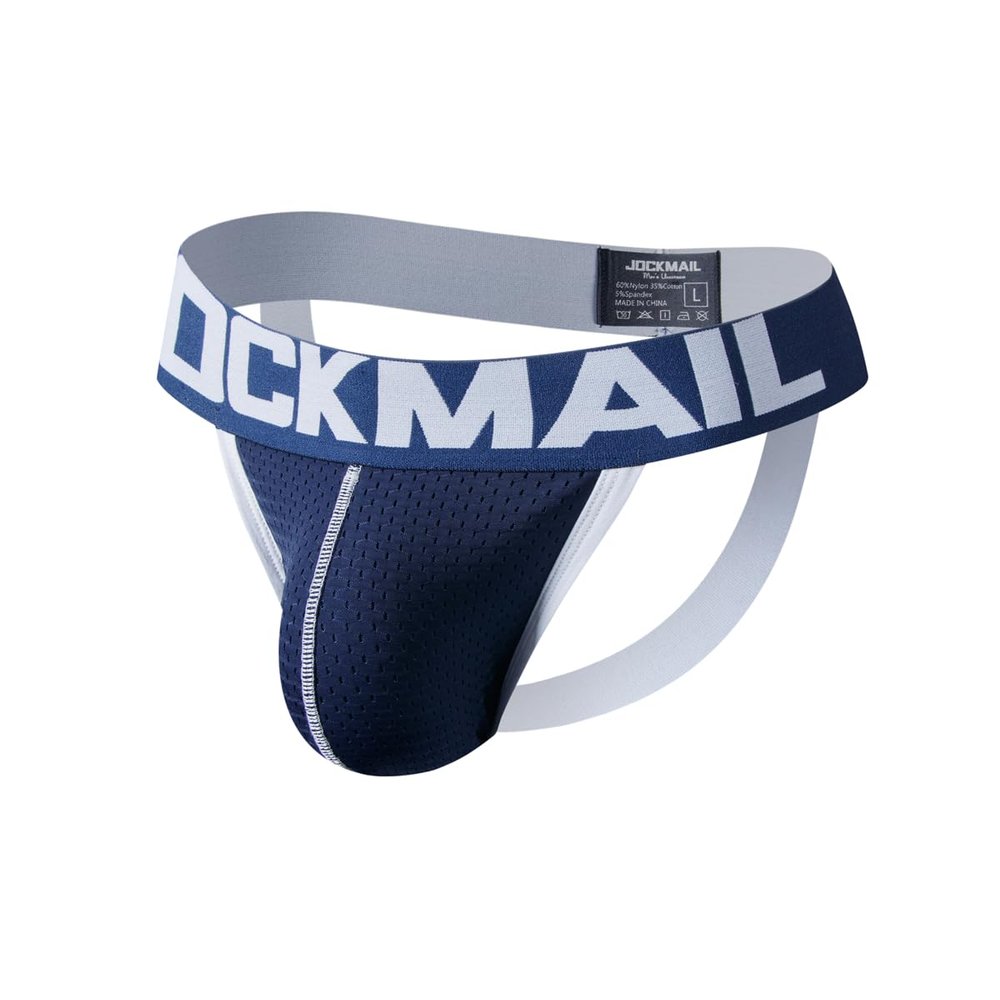 Mens Jockstrap Underwear Wide Belt Athletic Supporter Mens Thongs Sport Underwear Jock Strap (X-Large, 218darkblue)