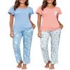 Ekouaer Pajamas for Women Set 2 Piece Comfy Loungewear, Lightweight Pjs Sleepwear, Short Sleeve Top & Long Pants with Pockets view 1