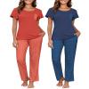 Ekouaer Pajamas for Women Set 2 Piece Comfy Loungewear, Lightweight Pjs Sleepwear, Short Sleeve Top & Long Pants with Pockets view 1