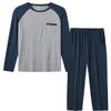 MoFiz Mens Pajama Sets Comfy Long Sleeve Sleepwear Top Solid Pyjama Pants with Pocket 2 Piece Loungewear PJs Sets Blue 2X-L arge view 1