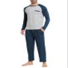 MoFiz Mens Pajama Sets Comfy Long Sleeve Sleepwear Top Solid Pyjama Pants with Pocket 2 Piece Loungewear PJs Sets Blue 2X-L arge view 2