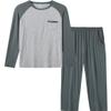MoFiz Mens Pajama Set Long Sleeve Clolor Contrast Crew Neck 2 Piece Night Loungewear Modal Pants with Pockets Pjs Sleepwear Sets Gray-Blue Large view 1