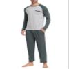 MoFiz Mens Pajama Set Long Sleeve Clolor Contrast Crew Neck 2 Piece Night Loungewear Modal Pants with Pockets Pjs Sleepwear Sets Gray-Blue Large view 2