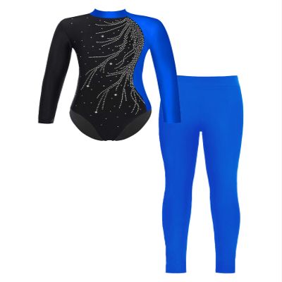 ranrann Kids Girls Shiny Ballet Dance Outfits Gymnastic Leotard with Metallic Shorts Sports Tracksuit Unitards Dancewear Blue E 16 Years