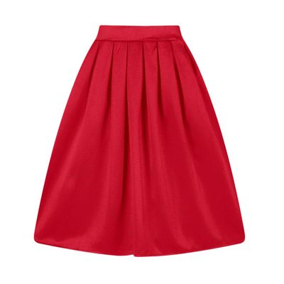 Taydey A-Line Pleated Vintage Skirts for Women Red 2XL