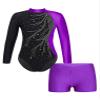 ranrann Kids Girls Shiny Ballet Dance Outfits Gymnastic Leotard with Metallic Shorts Sports Tracksuit Unitards Dancewear Purple H 14 Years view 1