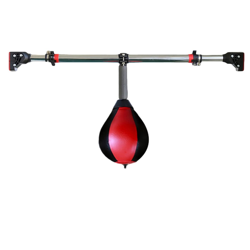 PCWLH Adjustable Length Doorway Punching Speed Bag for Adults & Kids - Portable Boxing Reflex Ball for Home Gym - Red Black, 8.7 Size