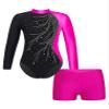 ranrann Kids Girls Shiny Ballet Dance Outfits Gymnastic Leotard with Metallic Shorts Sports Tracksuit Unitards Dancewear Rose H 10 Years view 1