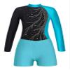 ranrann Kids Girls Shiny Ballet Dance Outfits Gymnastic Leotard with Metallic Shorts Sports Tracksuit Unitards Dancewear Blue Green H 10 Years view 3