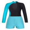 ranrann Kids Girls Shiny Ballet Dance Outfits Gymnastic Leotard with Metallic Shorts Sports Tracksuit Unitards Dancewear Blue Green H 10 Years view 4