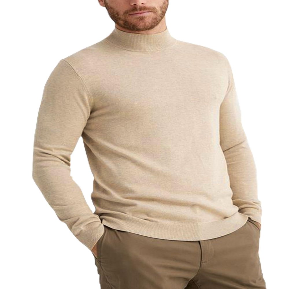 OYOZONE Men's Slim Fit Turtleneck Sweater Casual Knitted Pullover Sweaters Apricot